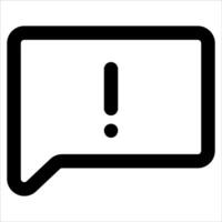 A black and white icon of a speech bubble with an exclamation mark vector