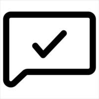 A black and white icon of a speech bubble with a tick vector