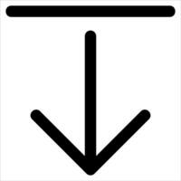 A black and white arrow pointing down in a square vector