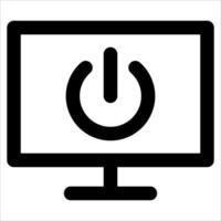 A black and white icon of a computer screen with a power button vector