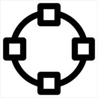 A black and white image of a circle with four squares vector