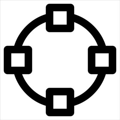 A black and white image of a circle with four squares