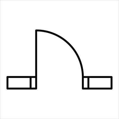 A black and white line drawing of a curved wall
