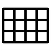 A black and white square icon of a calendar vector