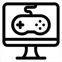 A black and white image of a computer monitor with a game controller vector