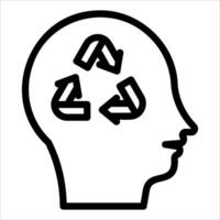 A black and white image of a head with a recycling symbol vector