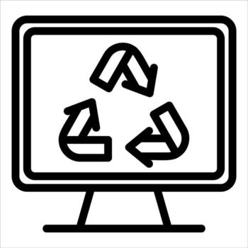 A computer monitor with a recycling symbol on it vector