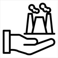 A hand holding a tray with a factory in the background vector