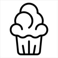 A black and white line icon of a cupcake vector