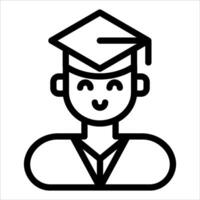 A black and white line icon of a man in a graduation cap vector
