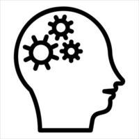 A black and white icon of a head with gears vector