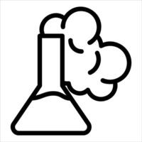 A black and white line icon of a flask with smoke coming out vector