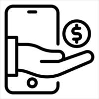 A hand holding a phone and a dollar coin vector