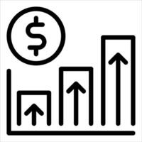A black and white icon of a bar chart with a dollar sign vector
