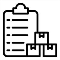 A black and white icon of a clipboard and boxes vector