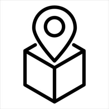 un negro y blanco icono de un mapa puntero en un caja vector