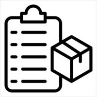 A black and white icon of a box and a clipboard vector