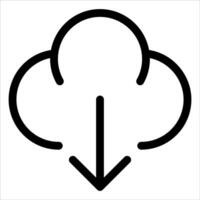 A black and white icon of a cloud with an arrow pointing down vector
