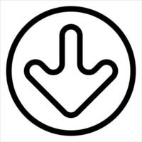 A black and white icon of a down arrow vector