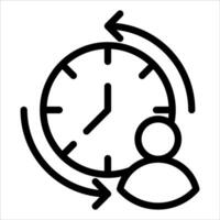 A black and white icon of a clock with a person vector