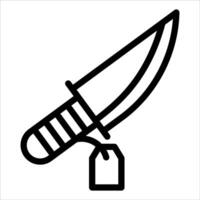 A knife with a tag on it is shown in a line vector