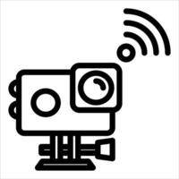 A black and white icon of a camera with wifi vector