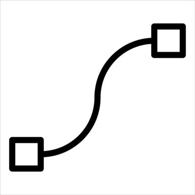 A black and white icon of a line with two squares