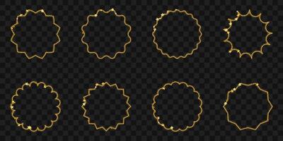 Set of round gold frame with glitter and stars. Golden light ring on transparent background. Abstract backdrop for award or celebration design. vector