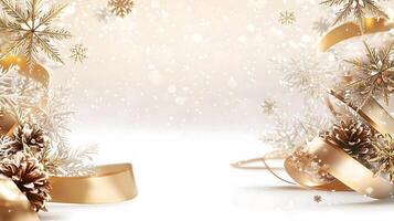 Elegant Gold and White Christmas Background with Snowflakes photo