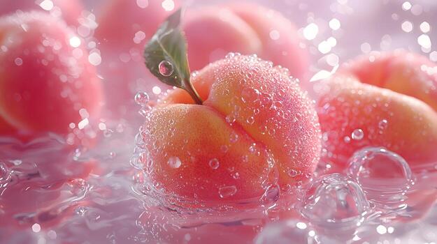 Fresh Peaches Splashing with Water and Ice photo