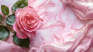 Delicate Rose Bloom on Flowing Pink Textile photo