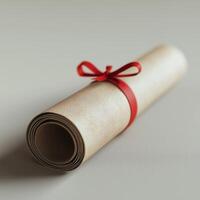 Rolled Diploma Tied with Red Ribbon photo