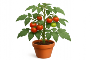 Vibrant Tomato Plant in a Terracotta Pot With Ripe and Unripe Fruit in a Bright Setting png