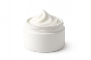 Whipped Cream in a Small White Container With a Soft Peak on Top Placed Against a Plain Background png