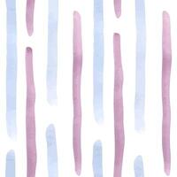 Stripped blue lilac watercolor seamless pattern isolated. Vertical paintbrush lines on repeated texture in soft tones. Stripes, lines hand drawn for marine background. Lines brush nautical style. vector