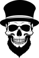 silhouette of a skull with a beard and hat, isolated in white. Ideal for edgy designs, gothic logos, tattoo artwork, and digital illustrations. vector