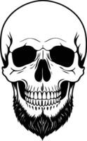 A scary cartoon skull with beard, black hollow eyes and sharp teeth illustration in white background vector