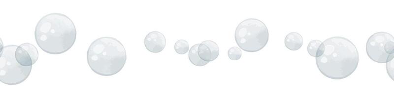 Bubbles seamless watercolor Border featuring delicate transparent floating underwater elements in the air. Hand drawn Frame in pastel colors for nautical design or web banners. Sea pattern. vector