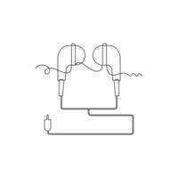 one line art Earphone illustration. line art, one continuous line, simple, hand drawn and sketch style. for icons, symbols, signs or logos vector