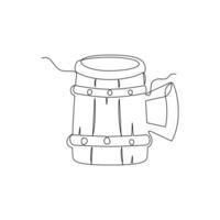 one line art Wooden Mug illustration. line art, one continuous line, simple, hand drawn and sketch style. for icons, symbols, signs or logos vector