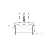 one line art Birthday cake illustration. line art, one continuous line, simple, hand drawn and sketch style. for icons, symbols, signs or logos vector