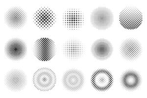 Halftone circle set with varied dot, star, square effects vector