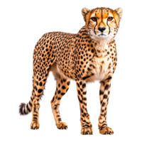 Majestic Cheetah Standing Strong with Distinctive Spots and Intense Expression png