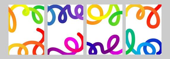 Creative bold gradient stripe poster. Curved vivid color wavy line set. Bright bent ribbon twisted decoration, abstract curved swirl path, fun wavy squiggle stroke frame. Twist carnival spiral ribbon vector