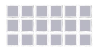 Postage stamp shape. Travel postcard vintage seal, paper mail delivery shipping fee symbol. Jagged circled blank sticker, square mark horizontal template. Philately album empty set, email tag vector