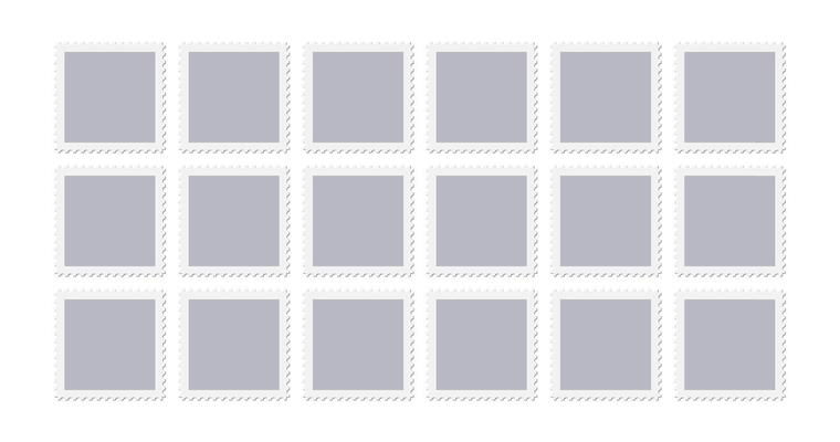 Postage stamp shape. Travel postcard vintage seal, paper mail delivery shipping fee symbol. Jagged circled blank sticker, square mark horizontal template. Philately album empty set, email tag