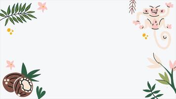 Tropical Jungle Frame with Cute Monkey and Botanical Elements vector