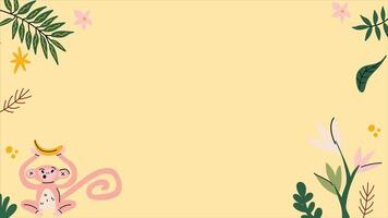 Cartoon Monkey With Banana on Colorful Jungle Themed Background vector
