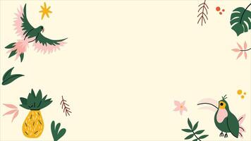 Tropical Frame with Colorful Birds, Pineapple, and Jungle Elements vector