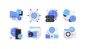 Internet and networking. Set of flat icons, doodles. High tech processes vector